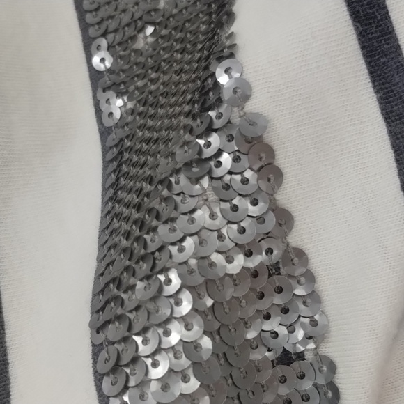 J. Crew blue white stripe gray sequin 100% cotton top size medium - Picture 4 of 7